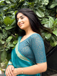 Rutvi Rama Green Metallic Zari Readymade Stretchable Saree Blouse Advi
