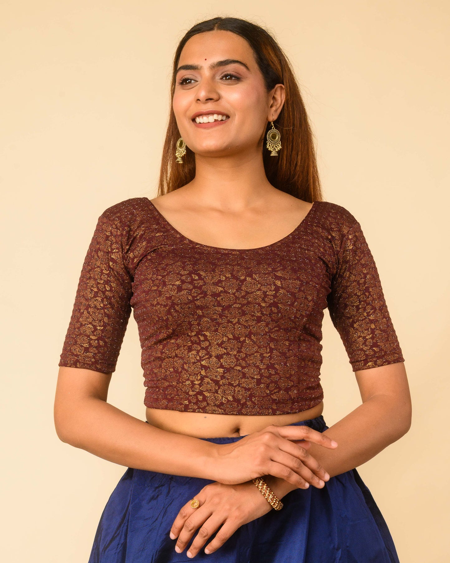 Rutvi Wine Metallic Zari Readymade Stretchable Saree Blouse Advi