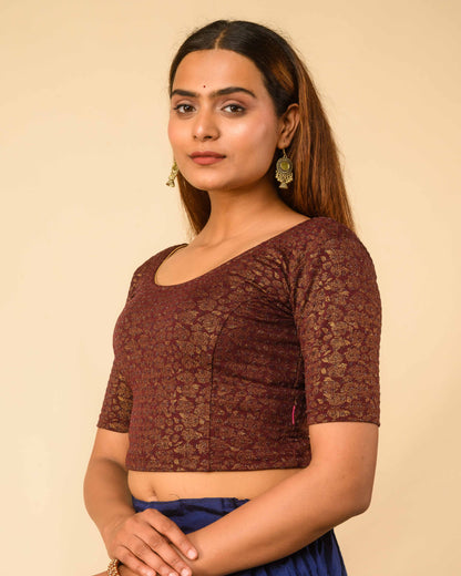 Rutvi Wine Metallic Zari Readymade Stretchable Saree Blouse Advi