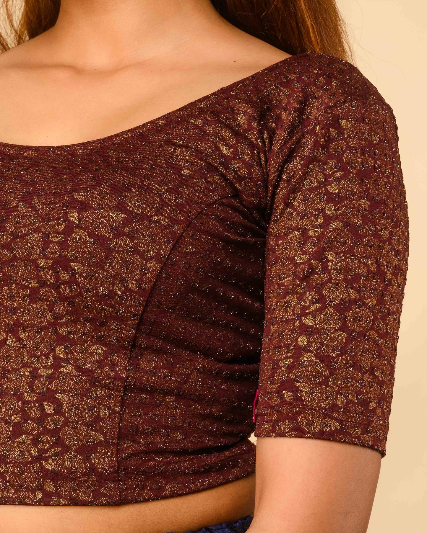 Rutvi Wine Metallic Zari Readymade Stretchable Saree Blouse Advi