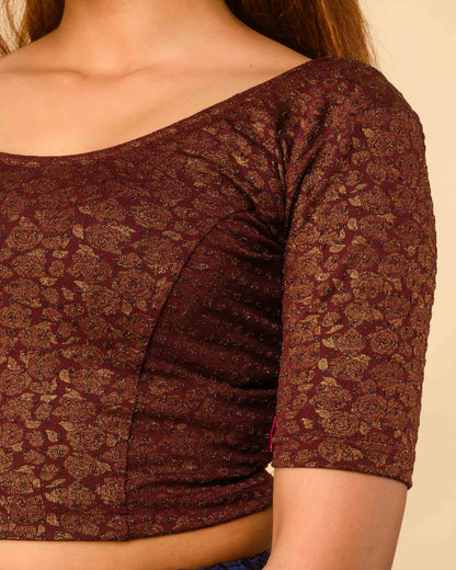Rutvi Wine Metallic Zari Readymade Stretchable Saree Blouse Advi