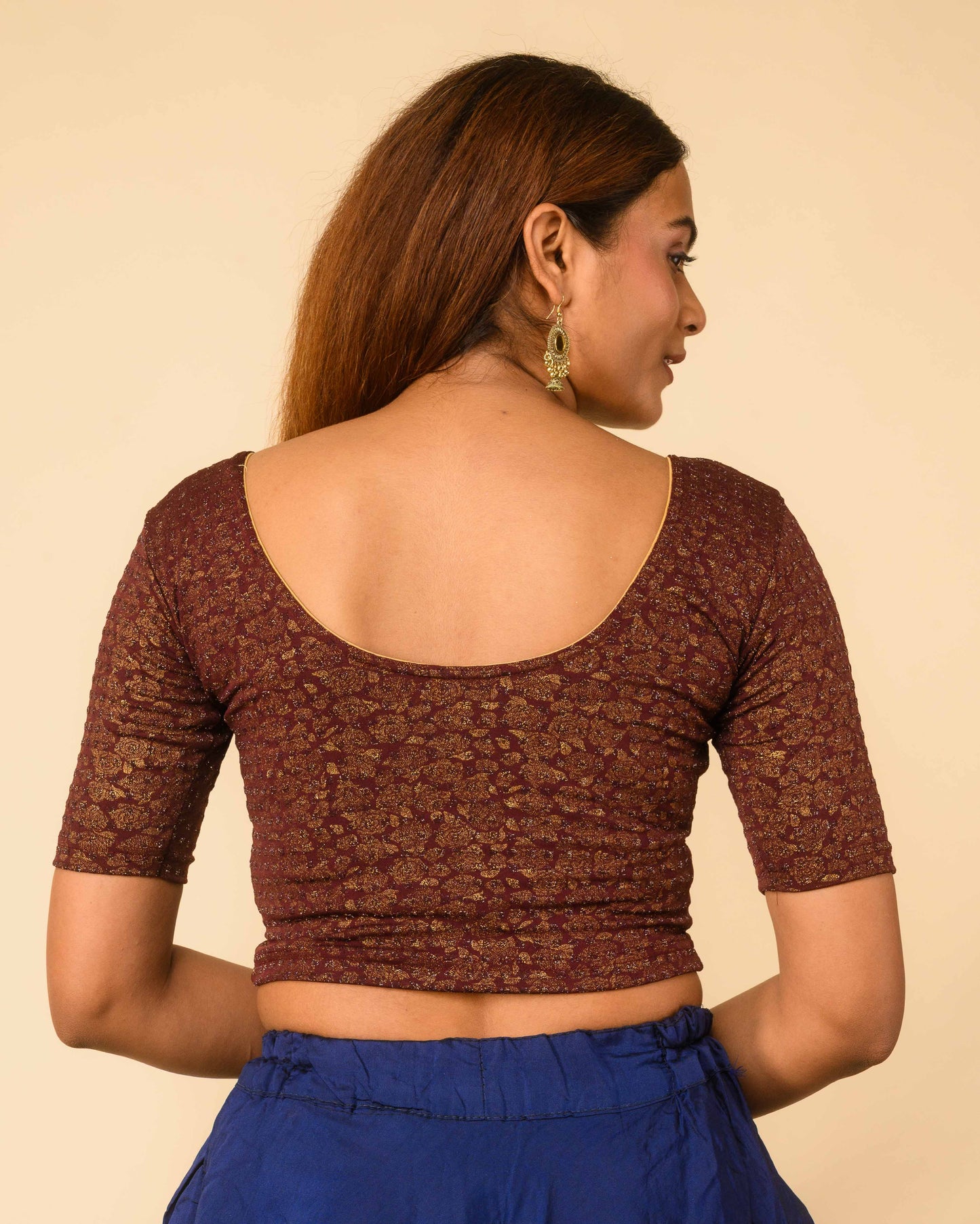 Rutvi Wine Metallic Zari Readymade Stretchable Saree Blouse Advi