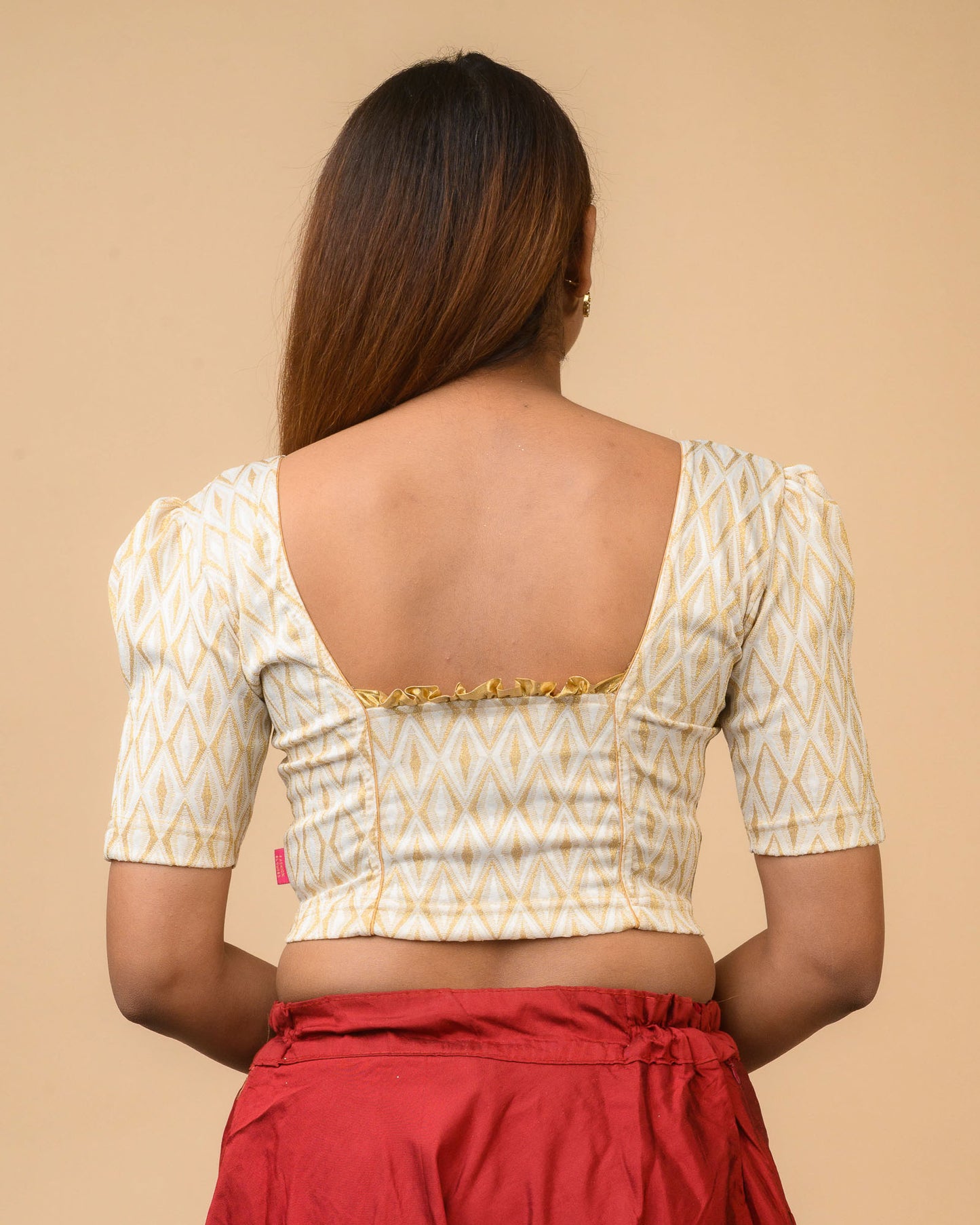 Mishi Gold Square Ruffle Stretchable Blouse