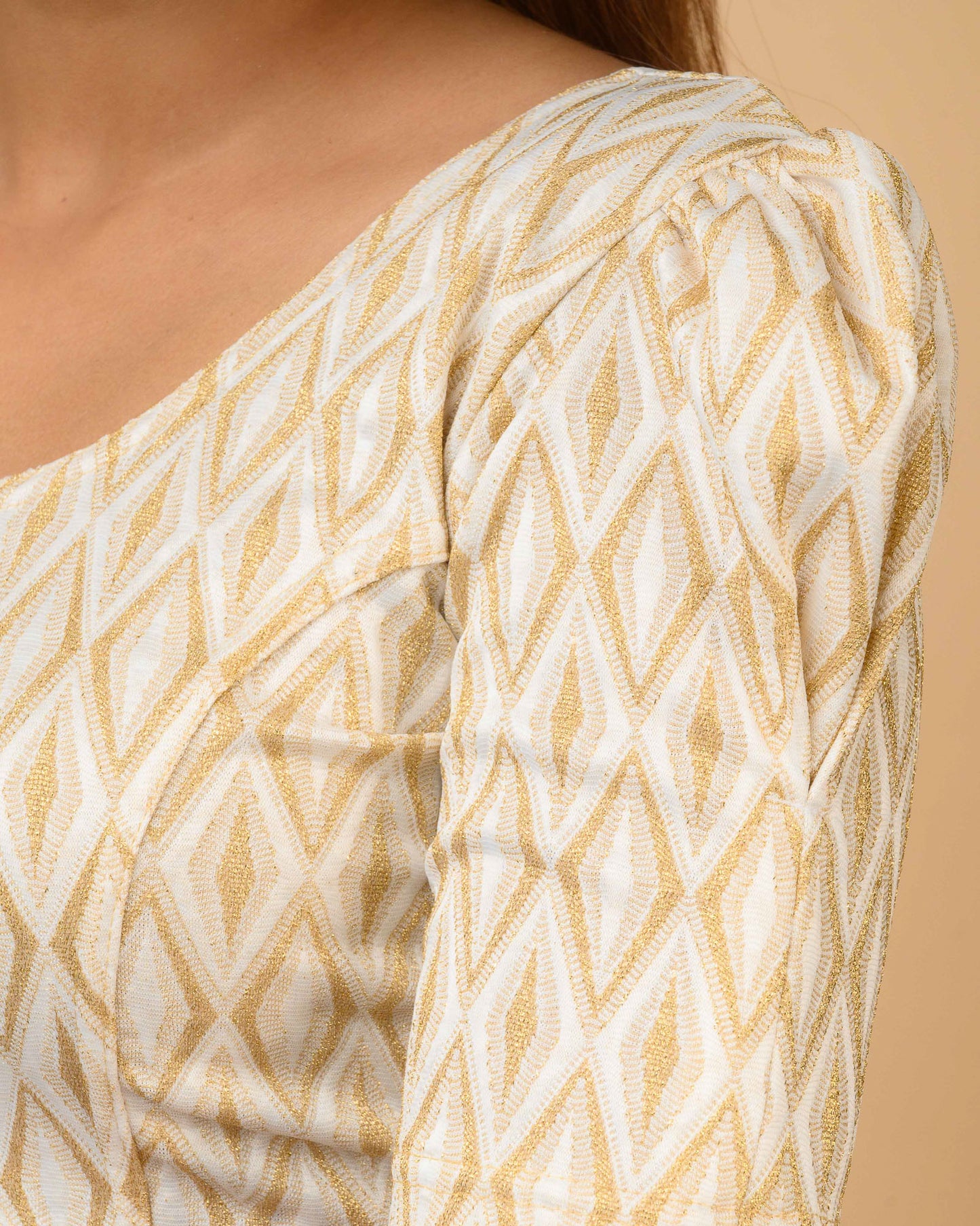 Mishi Gold Square Ruffle Stretchable Blouse
