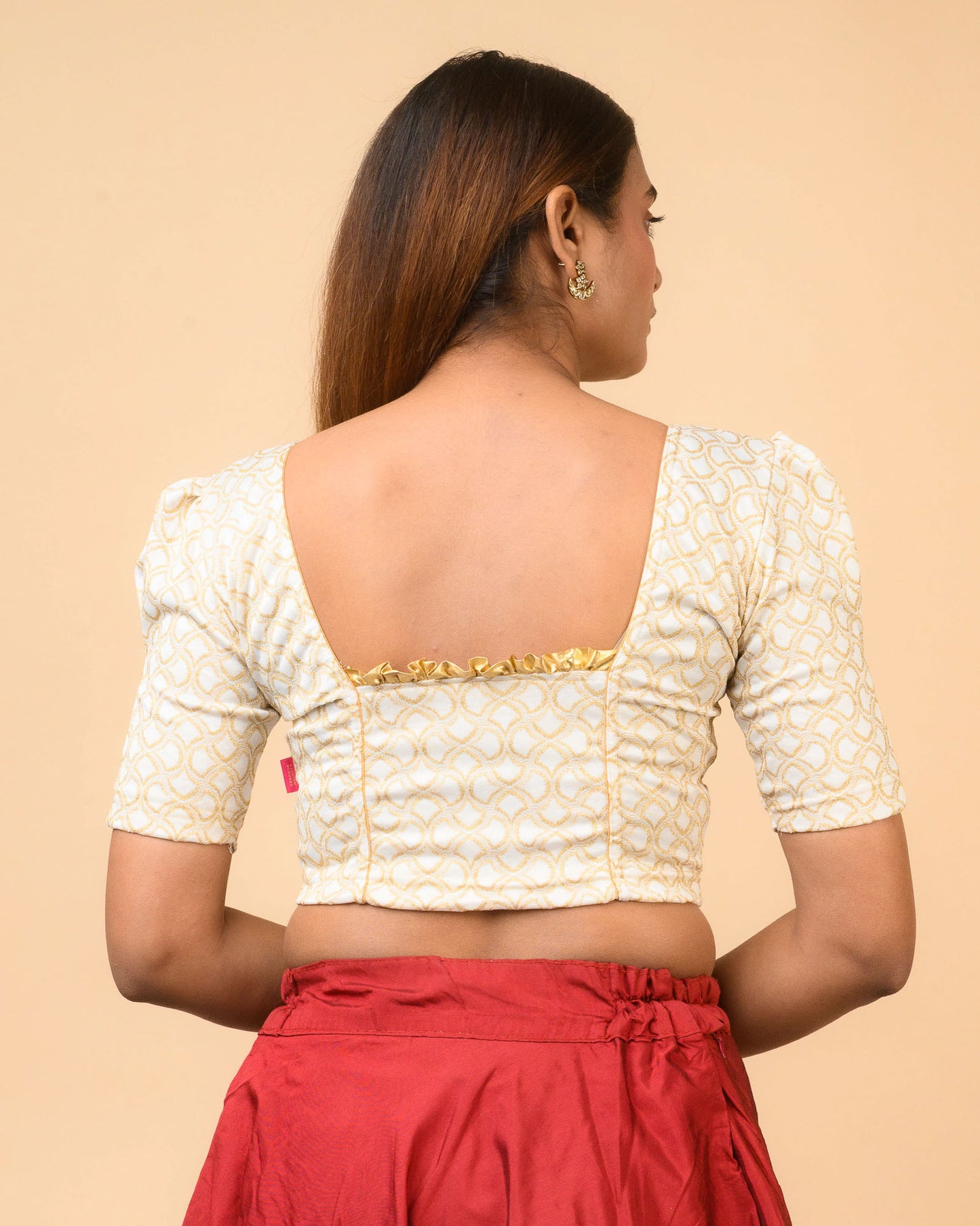 Mishi Gold Square Ruffle Stretchable Blouse