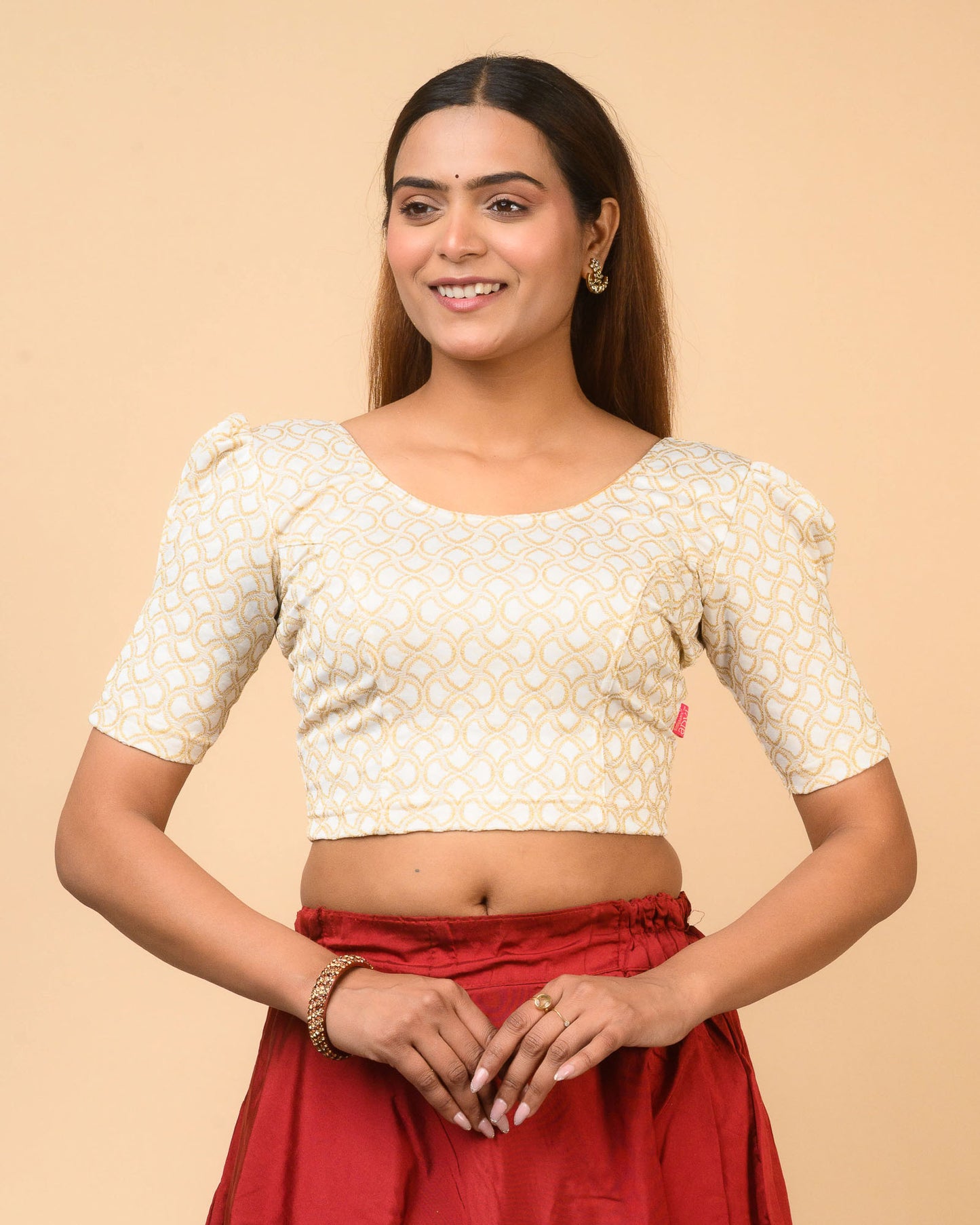 Mishi Gold Square Ruffle Stretchable Blouse