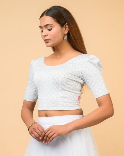Mishi Silver Square Ruffle Stretchable Blouse