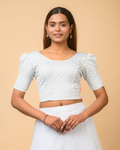 Mishi Silver Square Ruffle Stretchable Blouse