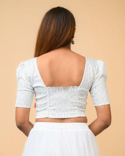 Mishi Silver Square Ruffle Stretchable Blouse