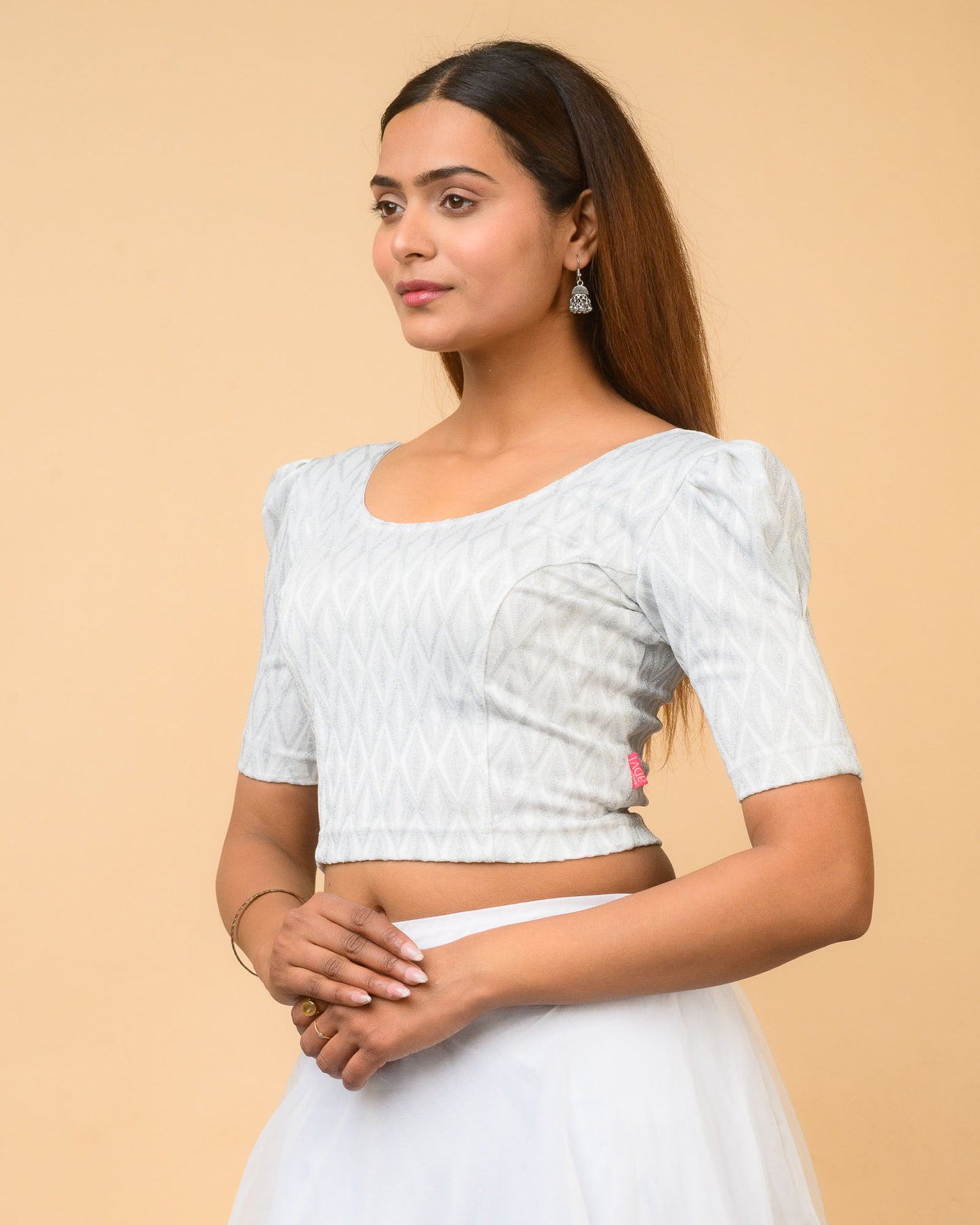 Mishi Silver Square Ruffle Stretchable Blouse