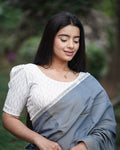 Mishi Silver Square Ruffle Stretchable Blouse