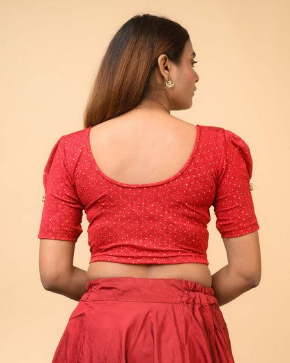 Aneri Dark Red Puff Sleeve Blouse