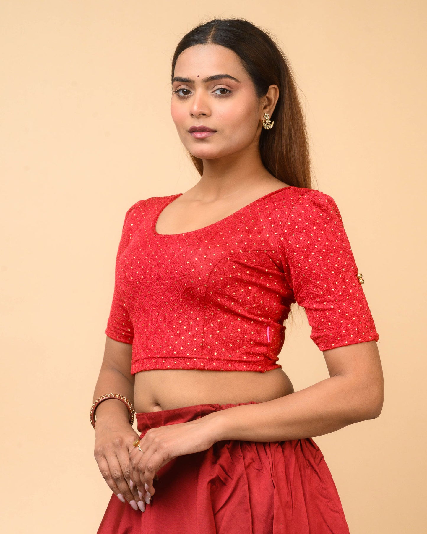 Aneri Dark Red Puff Sleeve Blouse
