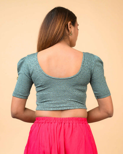 Aneri Sea Green Puff Sleeve Blouse