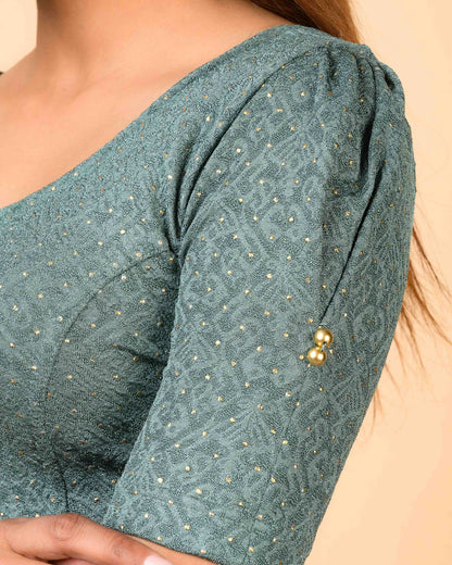 Aneri Sea Green Puff Sleeve Blouse