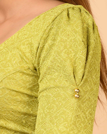 Aneri Light Mehendi Puff Sleeve Blouse