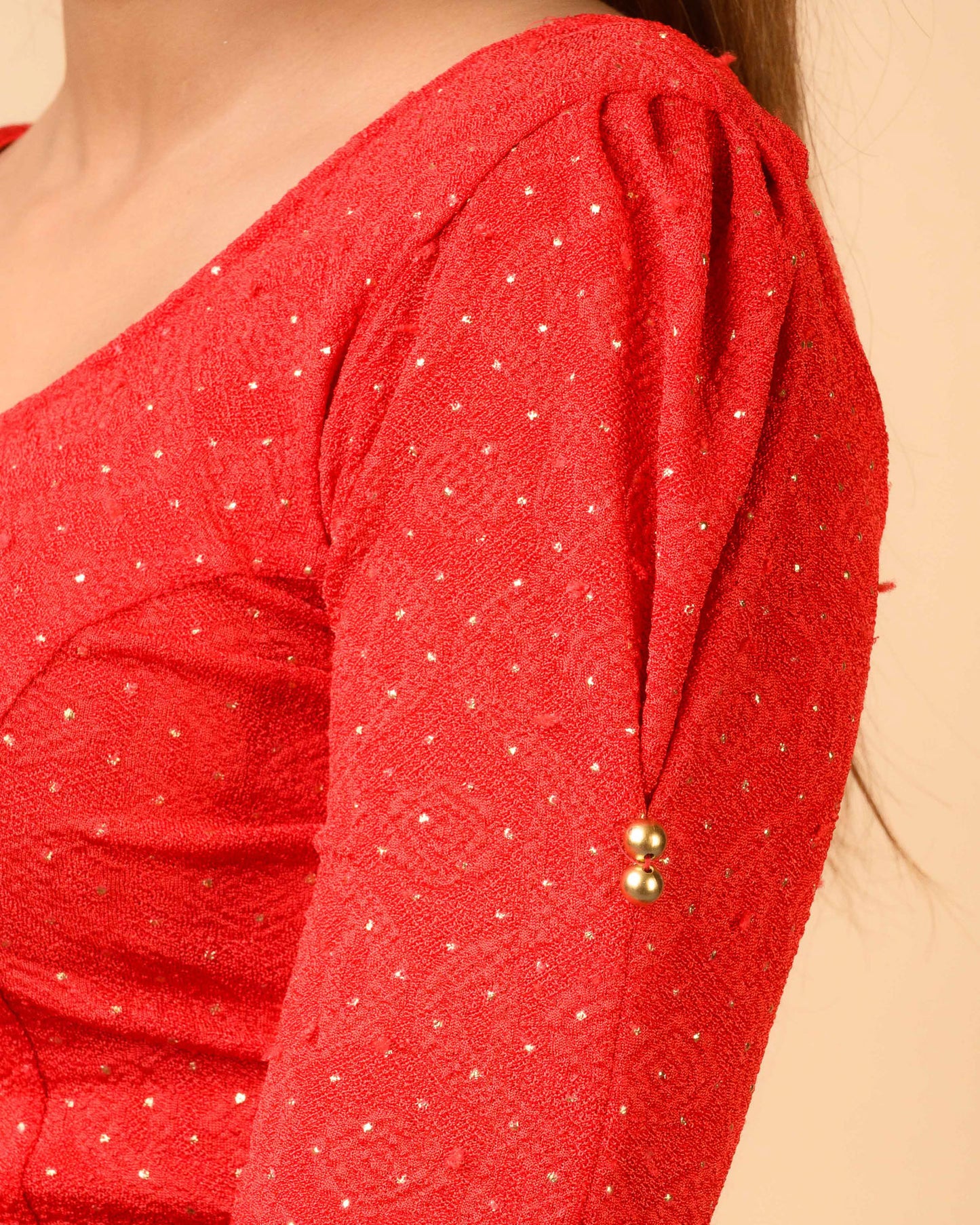 Aneri Red Puff Sleeve Blouse