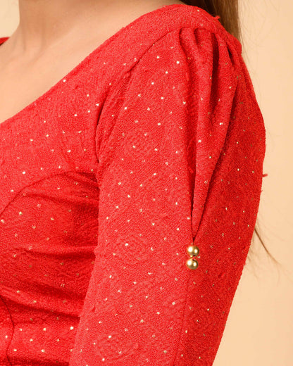 Aneri Red Puff Sleeve Blouse