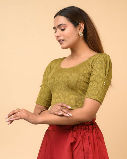 Aneri Mehendi Green Puff Sleeve Blouse