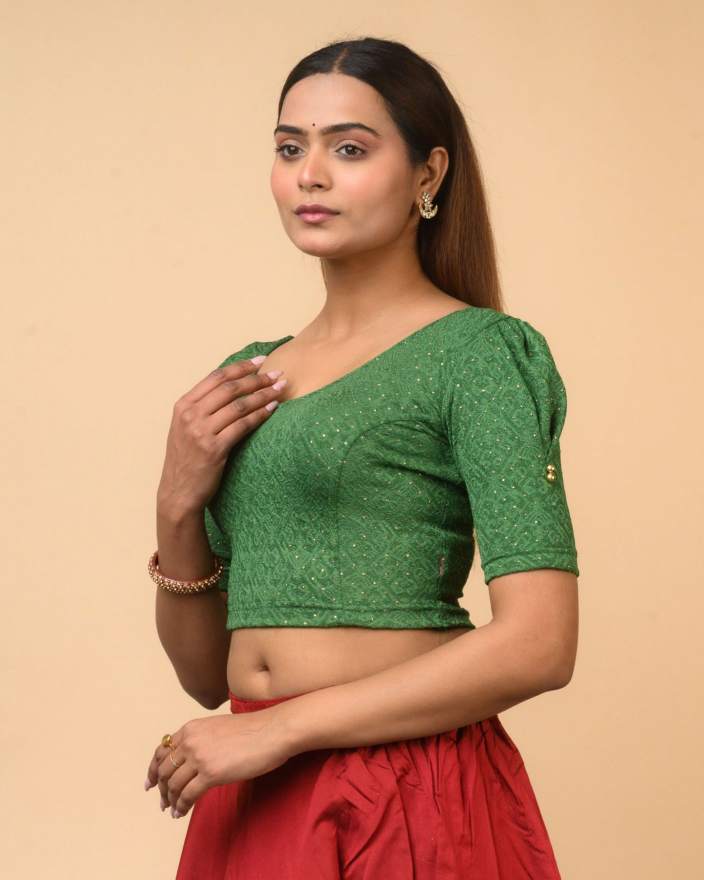 Aneri Green Puff Sleeve Blouse