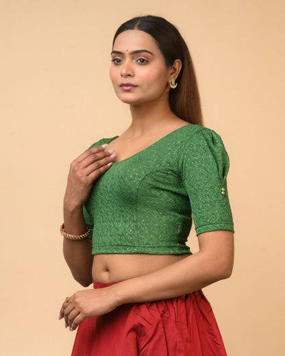 Aneri Green Puff Sleeve Blouse