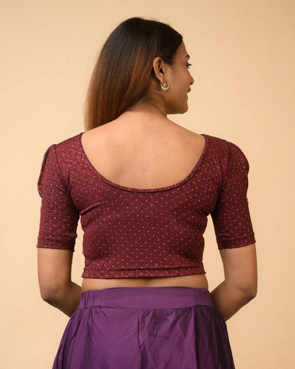 Aneri Wine Puff Sleeve Blouse