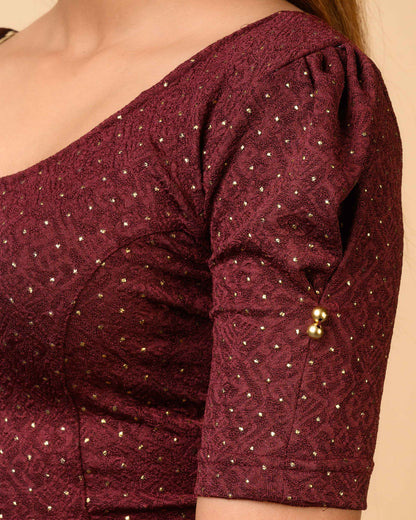 Aneri Wine Puff Sleeve Blouse