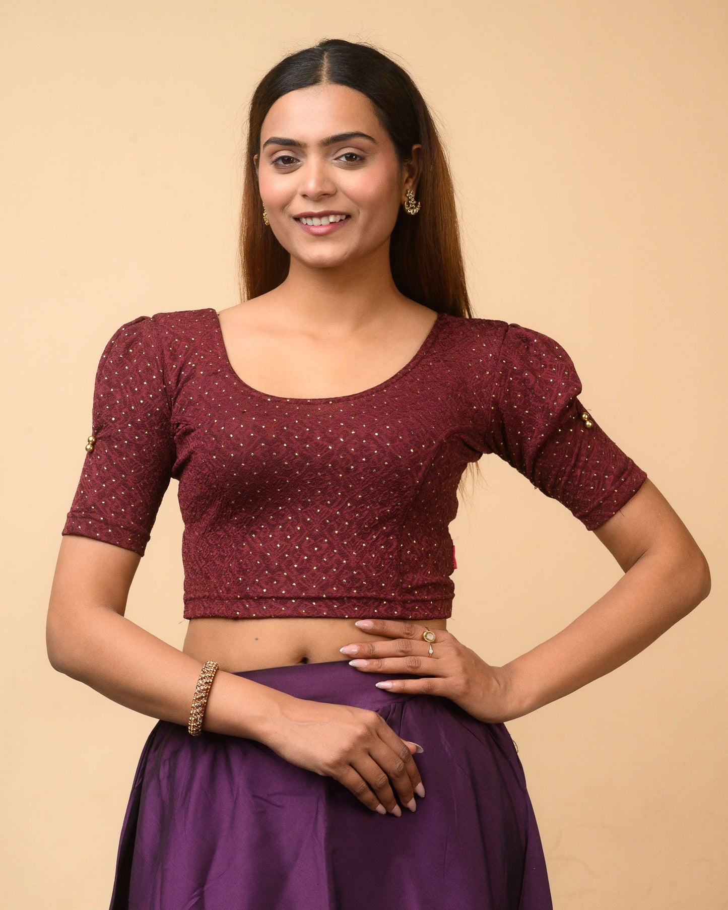 Aneri Wine Puff Sleeve Blouse