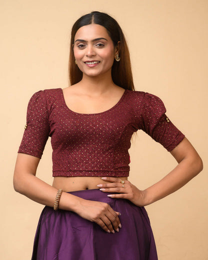 Aneri Wine Puff Sleeve Blouse