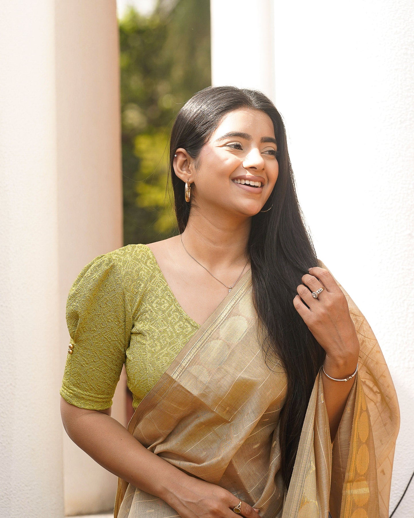 Aneri Light Mehendi Puff Sleeve Blouse