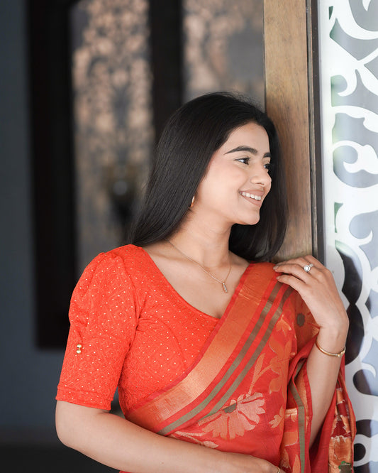 Aneri Red Puff Sleeve Blouse