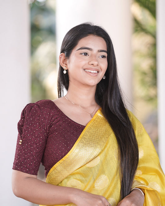 Aneri Wine Puff Sleeve Blouse