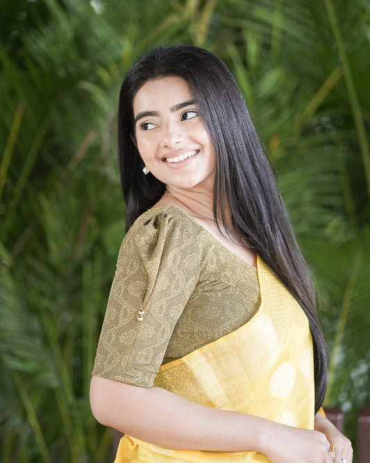 Aneri Mehendi Green Puff Sleeve Blouse