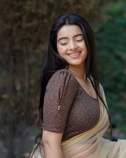 Aneri Coffee Puff Sleeve Blouse