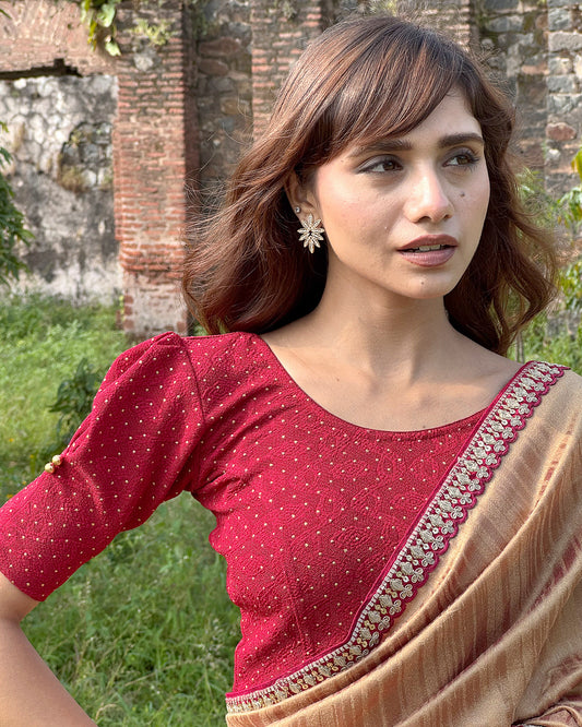 Aneri Maroon Puff Sleeve Blouse