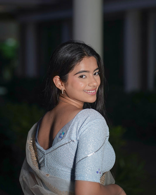 Mira Powder Blue Handwork Designer Blouse