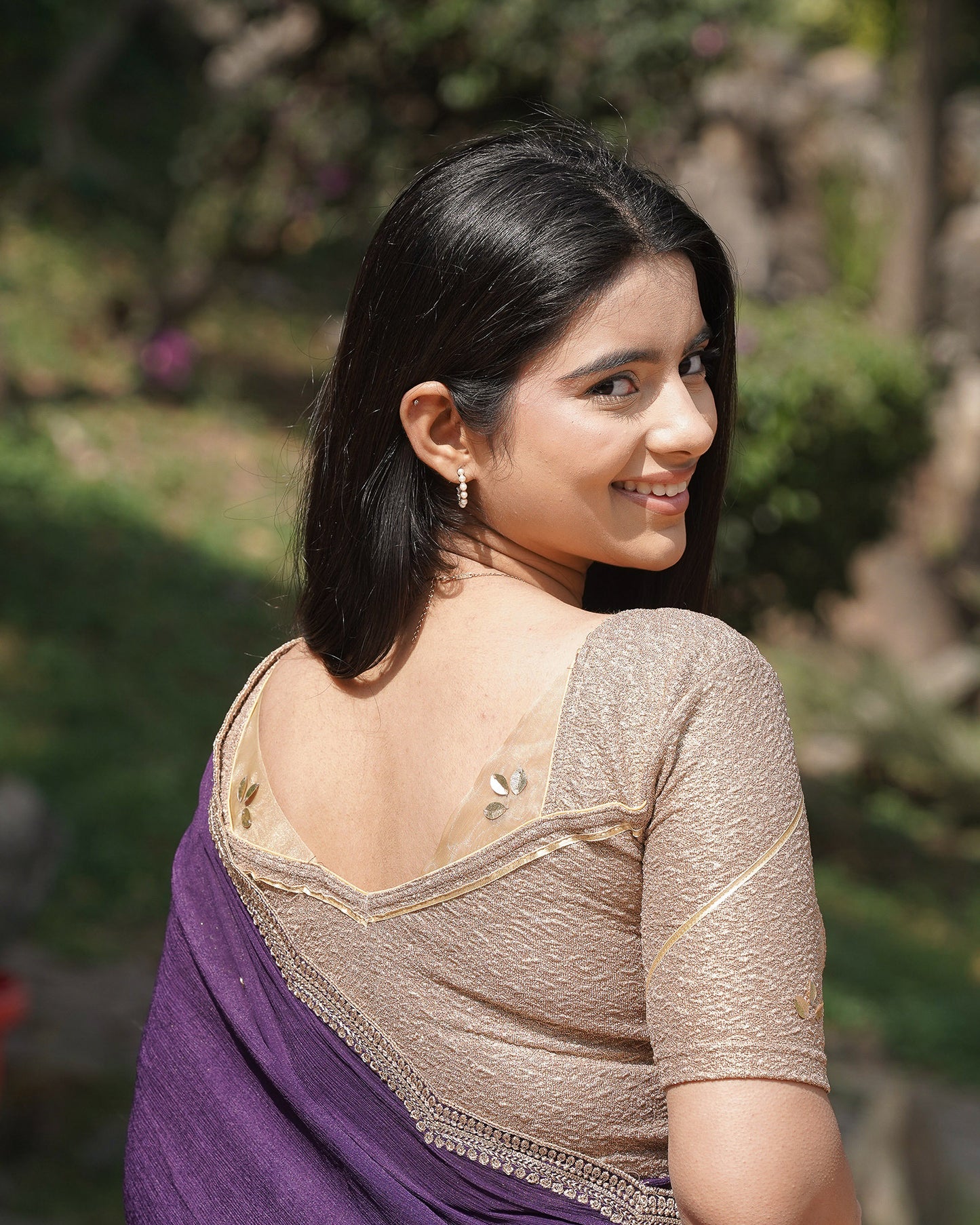 Mira Dark Gold Tissue Zari Organza Panel Saree Blouse Advi