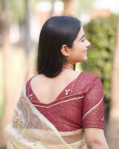 Mira Maroon Tissue Zari Organza Panel Saree Blouse Advi