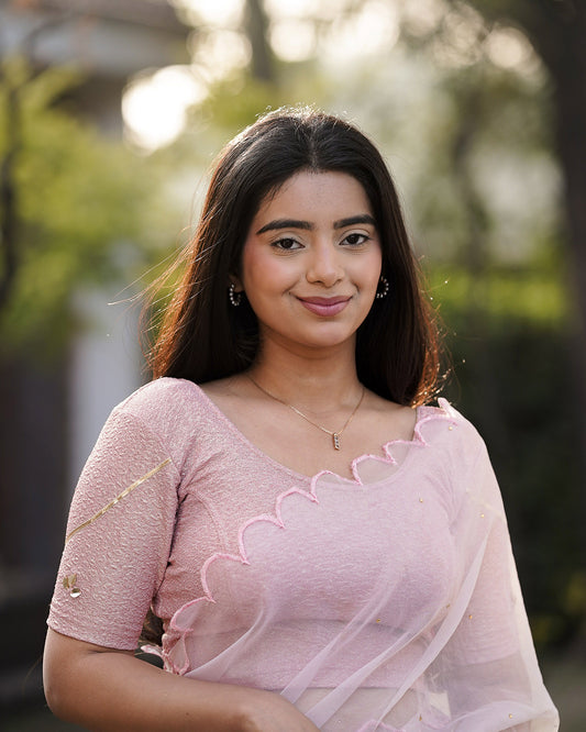 Mira Pink Tissue Zari Organza Panel Saree Blouse Advi
