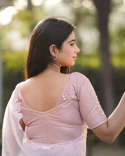 Mira Pink Tissue Zari Organza Panel Saree Blouse Advi