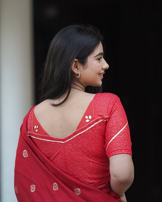 Mira Red Tissue Zari Organza Panel Saree Blouse Advi