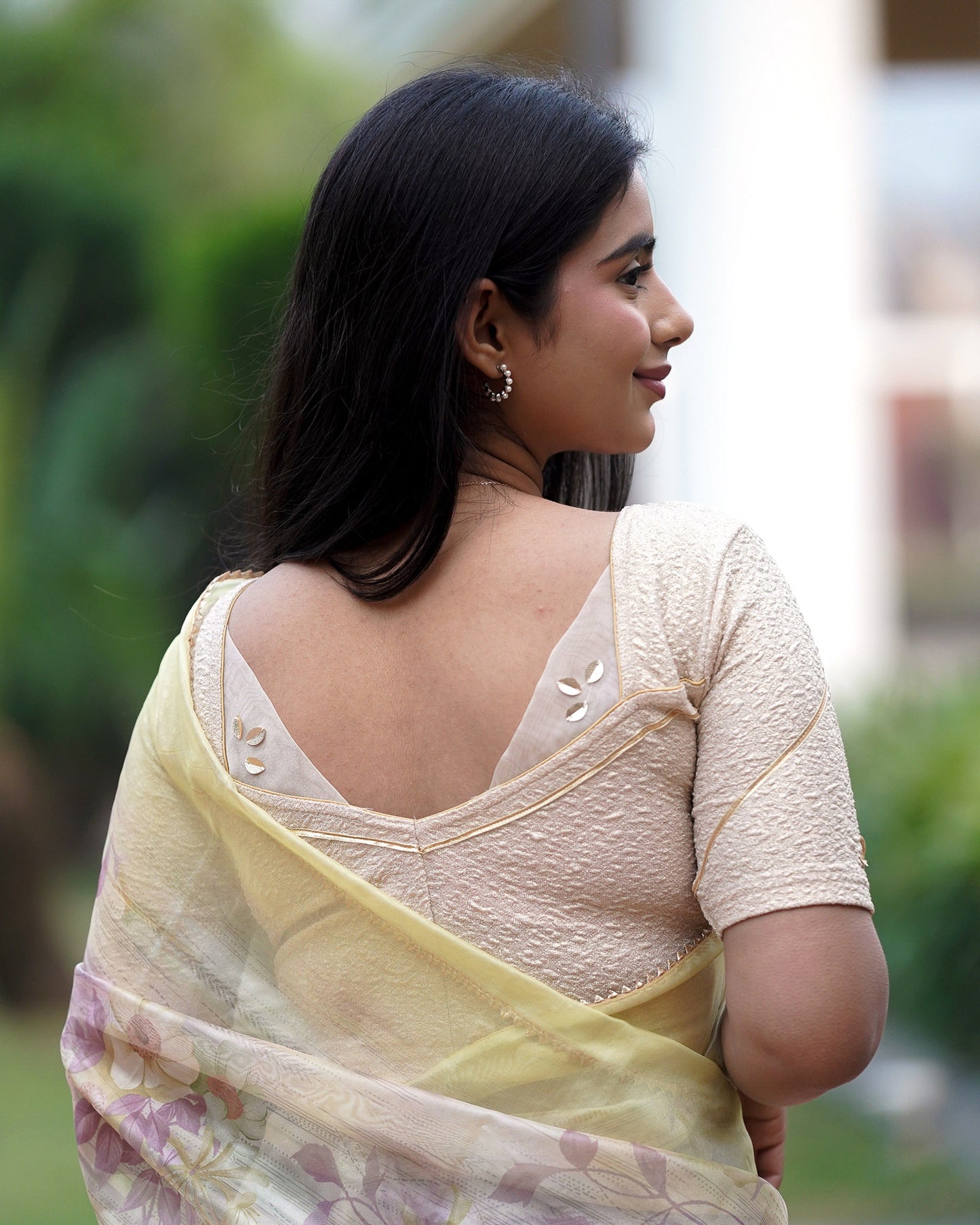 Mira Cream Tissue Zari Organza Panel Saree Blouse Advi