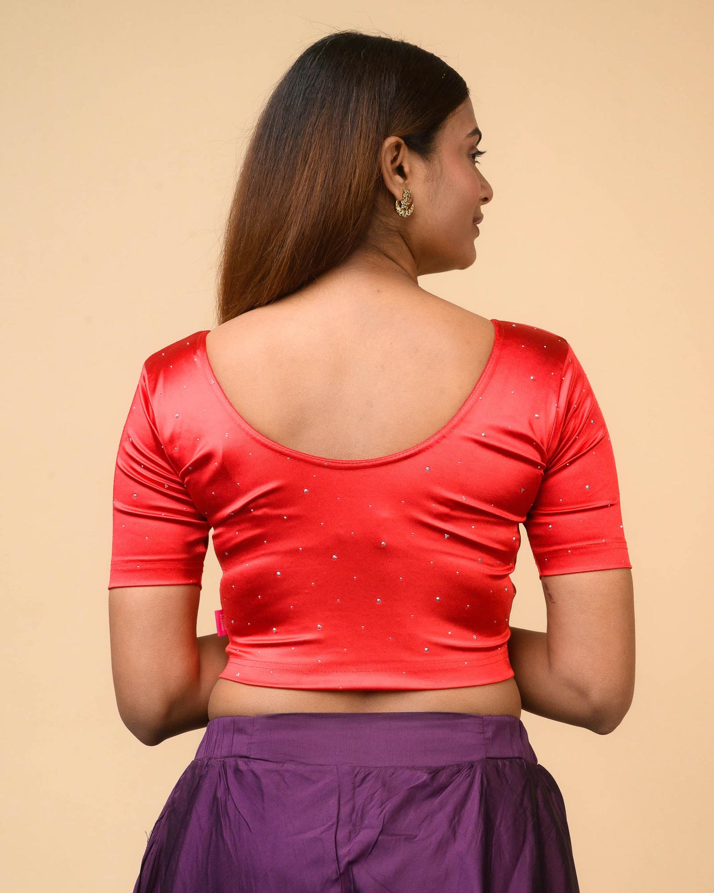 Kashish Red Swarovski Stone Stretchable Saree Blouse Advi