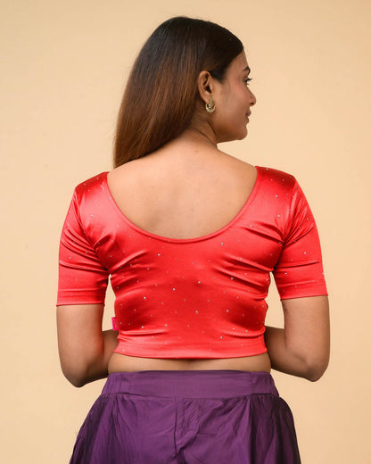 Kashish Red Swarovski Stone Stretchable Saree Blouse Advi
