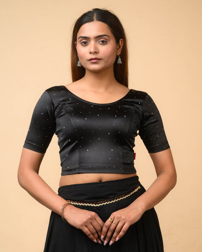 Kashish Black Swarovski Stone Stretchable Saree Blouse Advi