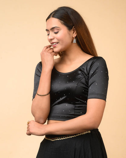 Kashish Black Swarovski Stone Stretchable Saree Blouse Advi
