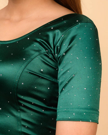 Kashish Bottle Green Swarovski Stone Stretchable Saree Blouse Advi
