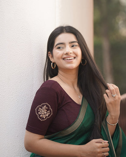 Vismita Wine Rose Embroidered Blouse