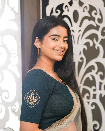 Vismita Bottle Green Rose Embroidered Blouse
