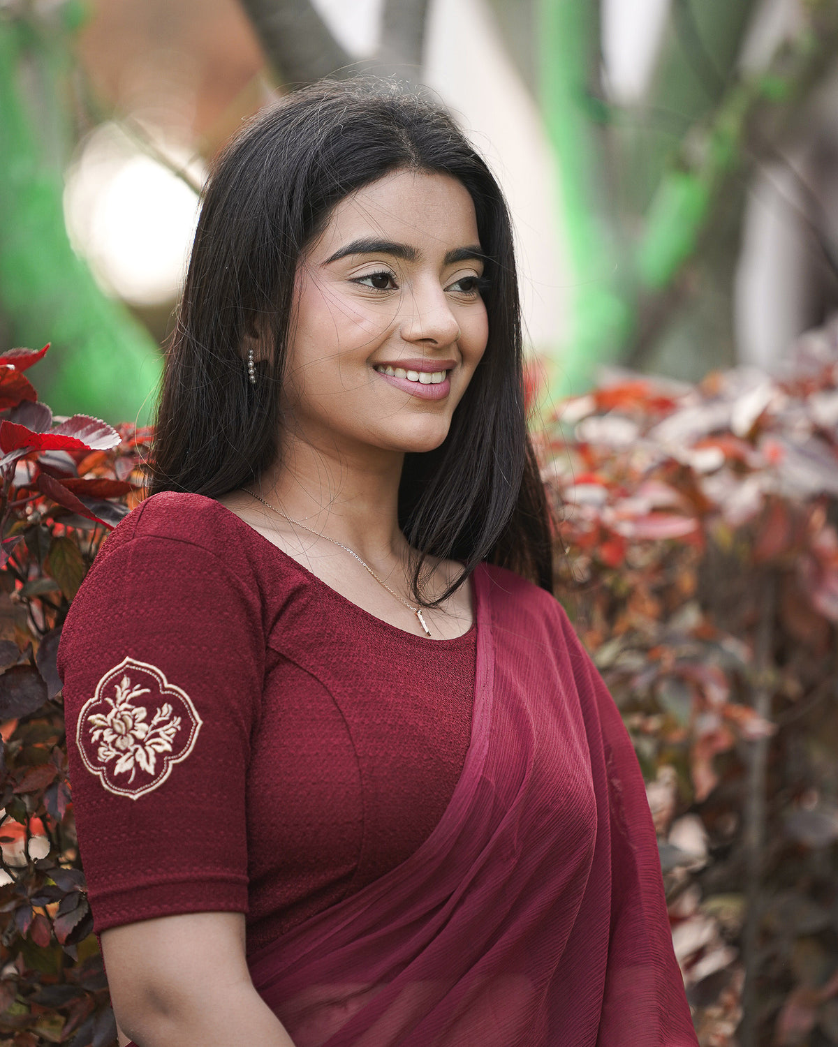 Vismita Maroon Rose Embroidered Blouse